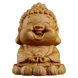 Mini Buddha Statue, Cute High Quality Natural Boxwood Carved Shaka Nyorai Statue, Soto Buddhist Zen Mediterranean Statue, Laughing Buddha, Buddhist Altar, Honzon, Amulet, Money Luck, Prosperous