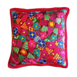 Mexican Handmade Pillow Cover Chiapas Embroidery (Red)