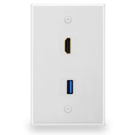 BATIGE HDMI And USB 3.0 Keystone Wall Plate Single GANG USB 3.0 HDMI Wall Outlet Mount Socket Face Plate Cover - White
