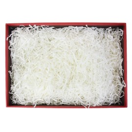 Emartbuy Rigid Gift Box, 28 x 18 x 13 cm, Red Box with Cream Lid, Satin Decorative Bow Ribbon and 100g Shredded Paper in Cream