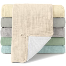 Bearmoss Molleton Cloths Baby 100% Cotton Soft Burp Cloths Baby, Pack of 6, 50 x 25 cm for Boys Girls (Greenish Brown)