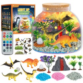 Dinosaur Light Up Terrarium for Boys – DIY Prehistoric Garden with LED | STEM Toy & Craft Gift for Kids Ages 4-8, Perfect for Birthday or Christmas