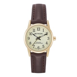 Miykon Gold Ladies Watches for Women - Dainty Analog Womens Watches for Small Wrists with Brown Genuine Leather Strap, Easy Reader Nurse Watch with Second Hand - Japanese Quartz, Waterproof to 100ft