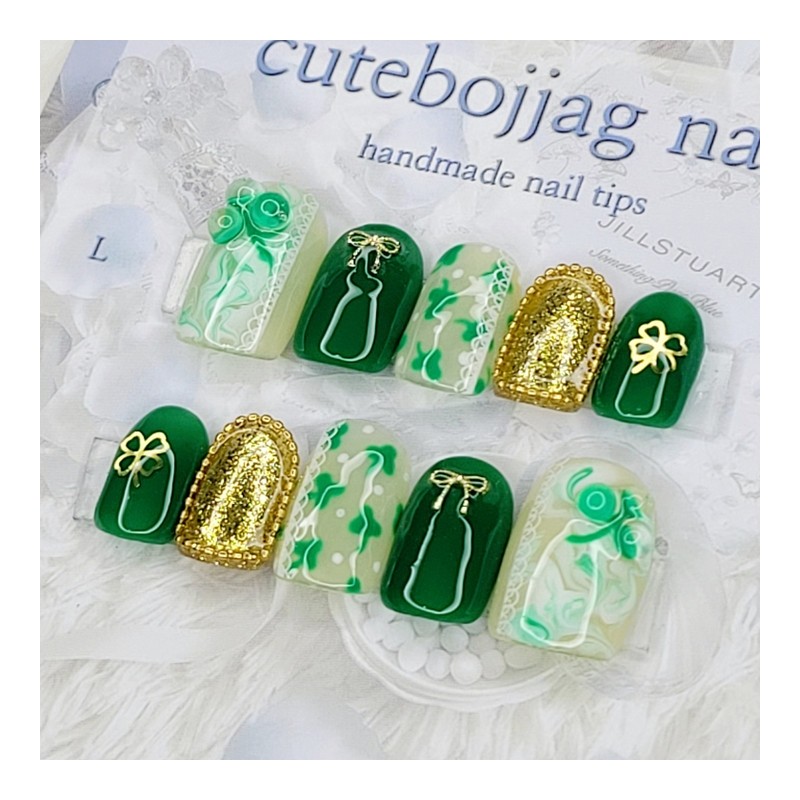 Provence Clover Handmade Nail Tips - Coffin Egg / 프로방스