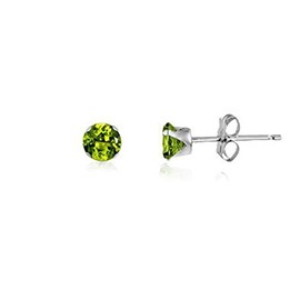 PERIDOT GREEN 12MM Classic Brilliant Round Cut Cubic Zirconia (CZ) Sterling Silver Birthstone Stud Earrings/Ear Studs for Women Ladies Girls - 925 Sterling Silver. 12-PERI