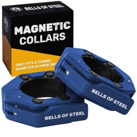 Magnetic Barbell Collars [Bells of Steel] Version 2.0 Premium Weight Bar Clamps, Quick Release Barbell Clips, Olympic Barbell Clamps, High-Strength Nylon Gym Clips, Pair, Blue