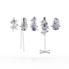 ZCLYHT 5Pcs Women Finger Tip Nail Rings, Adjustable Opening Nail Art Charms Accessories, Jewelry Fingernail Finger Tip Claw Nail, Fingernail Tip Fingernail Rings Set (Purple)