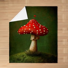 Feelyou Cute Mushroom Decor Plush Throw Blanket for Girls Boys Kids Throw 50"x60" Cartoon Mushrooms Flannel Fleece Blanket Room Decorative Kawaii Fungus All Season Bed Blanket Wild Mushroom