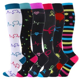 Zingso 6 Pairs of Compression Socks for Men and Women, 20-25 mmHg Colourful Compression Socks, Support Stockings for Running, Sports, Flight and Travel, Color Mix(6)-7