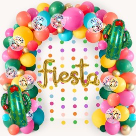 Geefuun Cinco De Mayo Fiesta Party Decorations - Mexican Themed Balloons Garland Arch Kit + Circle Dot Garland for Birthday Decor Supplies (No Air Pump)