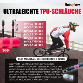 RideNow TPU Inner Tube 18 Inch BMX Children's Bicycle, Pack of 2 Bicycle Inner Tube, Ultralight Inner Tube with Presta Valve 45 mm