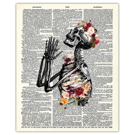 Vintage Flower Poster Art Prints with Human Skeleton - 8x10 Unframed Anatomy Art and Flower Prints For Home, Office, Dorm and Goth Room Decor - Creative Gift Idea for Doctors, Nurses, Medical Students