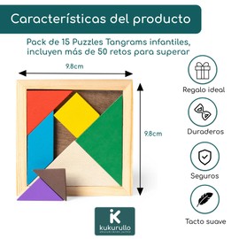 KUKURULLO Tangram Children's Pack of 15 Gifts Birthday Children School Details Birthday Children Gifts, Birthday Guests Children – Tangram Puzzle Details Birthday Children with Digital Guide