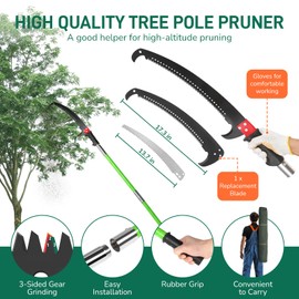 Manual Pole Saw,26 FT Tree Pole Pruner,Manual Branches Trimmer Tree Branch Garden Tools Loppers Hand Pole Saws Extendable Height Adustable System for Sawing and Shearing (Green)