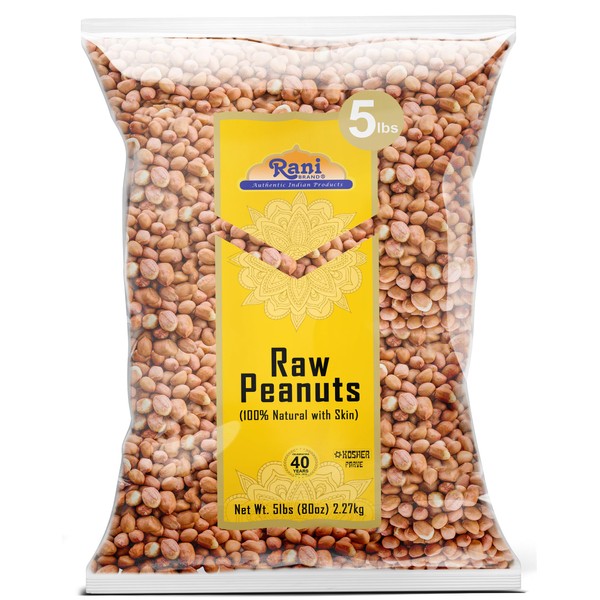 Rani Peanuts, Raw Whole With Skin (uncooked, unsalted) 80oz (5lbs) 2.27kg Bulk ~ All Natural | Vegan | Kosher | Gluten Friendly | Fresh Product of USA ~ Spanish Grade Groundnut/Red-skin