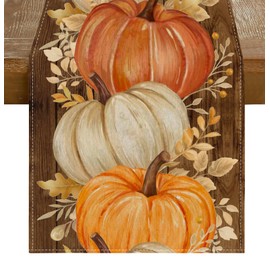 RABUSOFA Fall Table Runner 13x72 Inch Pumpkins Golden Maple Leaves Seasonal Autumn Thanksgiving Kitchen Dining Table Decoration for Home Party Decor