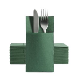 Aroba 50 Soft Point Cutlery Napkins, Soft Material, Volume and Structure, Ready-Folded Napkins with Slot, 39 x 38 cm, 1/8 Fold Cutlery Bag, Good Quality, Green