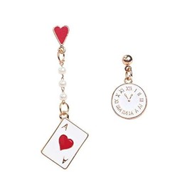 1-8Pairs Mini Tiny Little Poker Playing Cards Earrings Clock Hearts Dangle Earrings Clubs Spades Drop Earrings for Women Party Jewelry-B Alice in wonderland