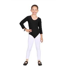 janisramone® Kids Gymnastics Leotards for Girls, Long Sleeve Leotards for Girls for Gymnastics and Dancing, Microfibre Girls' Gymnastics Leotards Ballet Leotard for Girls Aged 3-13 Years Black