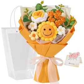 Serwalin Crochet Flowers Bouquet Knitted Flower Bouquet for Anniversary Birthday Party Graduation Mother's Day Gifts(Orange)