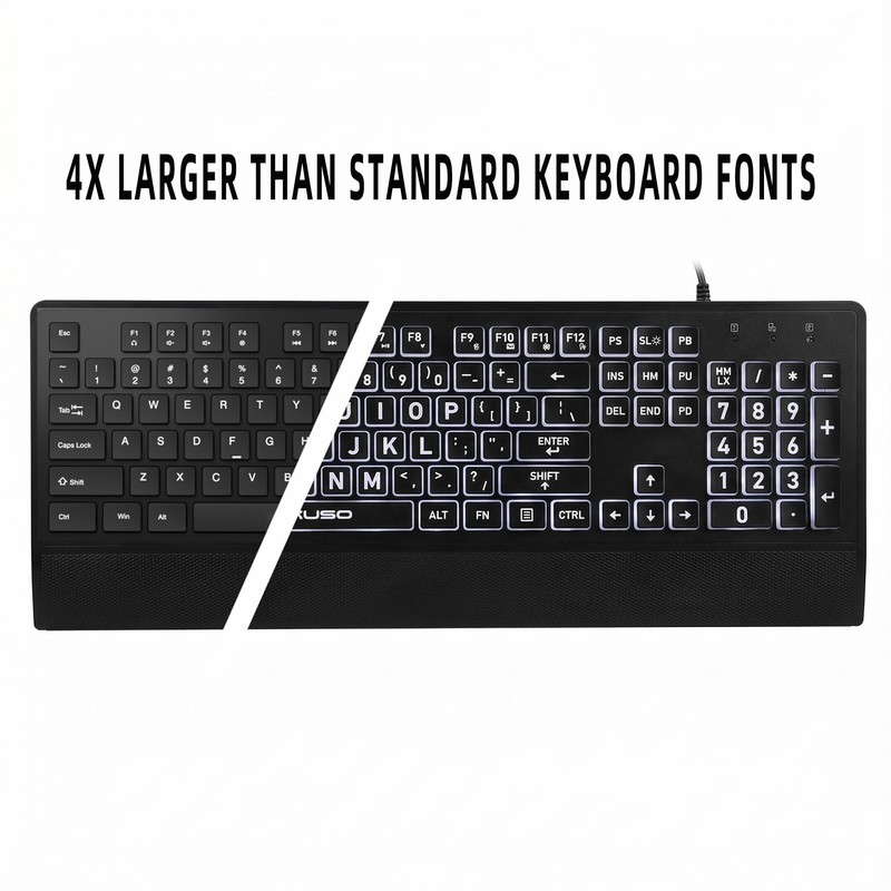 MIKUSO Large Print Backlit Keyboard for Seniors and Low Vision