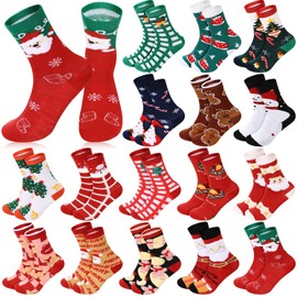 Sintege 16 Pairs Christmas Socks Santa Ladies Christmas Socks Winter Socks Novelty Design Socks for Women Men (Stylish Style)