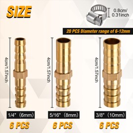 SPEEDWOX 18pcs Barb Splicer Mender Hose Connector Brass Barb Splicer Mender Kit for Air Hose 1/4" 5/16" (8mm) 3/8" (10mm) with 20 Stainless Steel Hose Clips