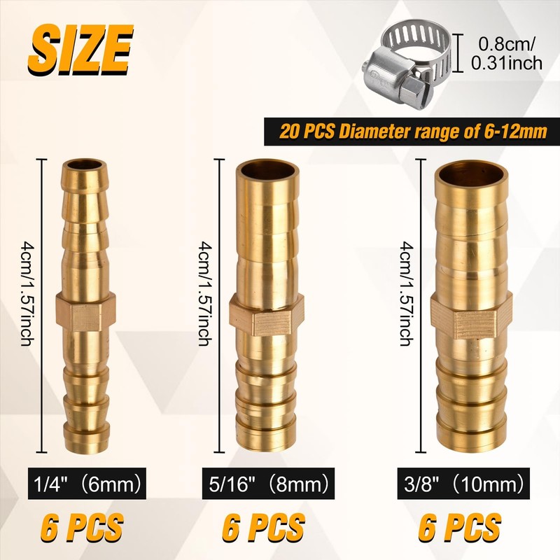 SPEEDWOX 18pcs Barb Splicer Mender Hose Connector Brass Barb Splicer