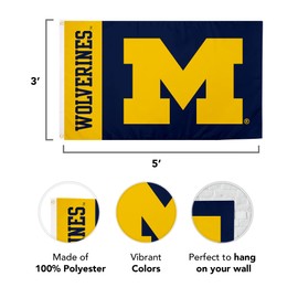 Desert Cactus University of Michigan Flag Wolverines UM U of M Flags Banners 100% Polyester Indoor Outdoor 3x5 (Team Name)