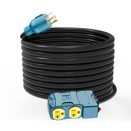 30 Amp to 20 Amp 110V Generator Distritution Cord with Circuit Breaker,NEMA L14-30P/Four 5-15R, 4 Prong 10 Gauge Flexible Generator Power Cord,30Amp 7500 Watts (25FT)