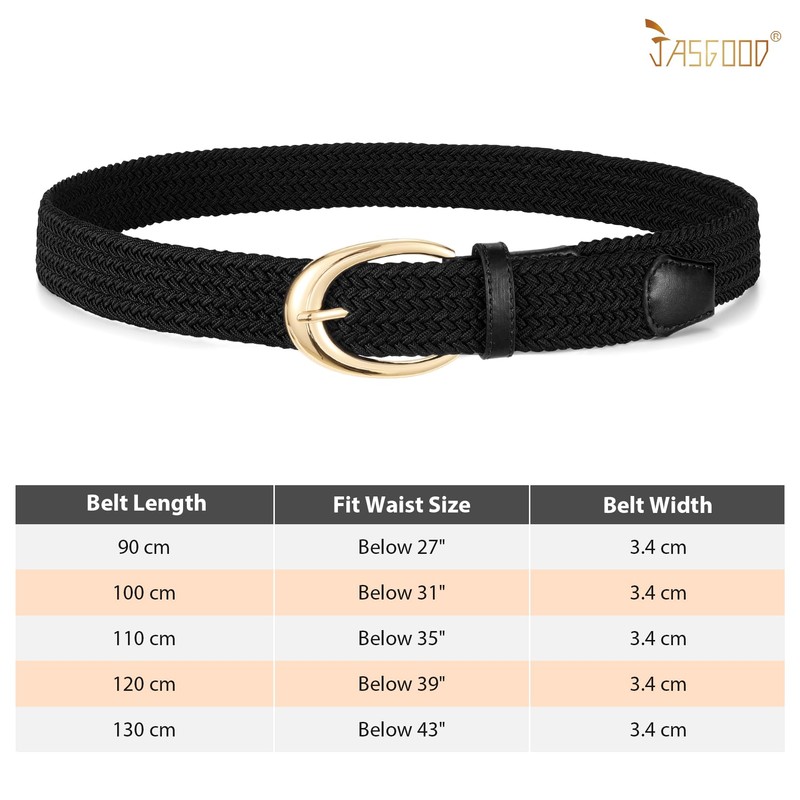 JASGOOD Braided Stretchy Belts for Women Casual Woven Elastic Belt