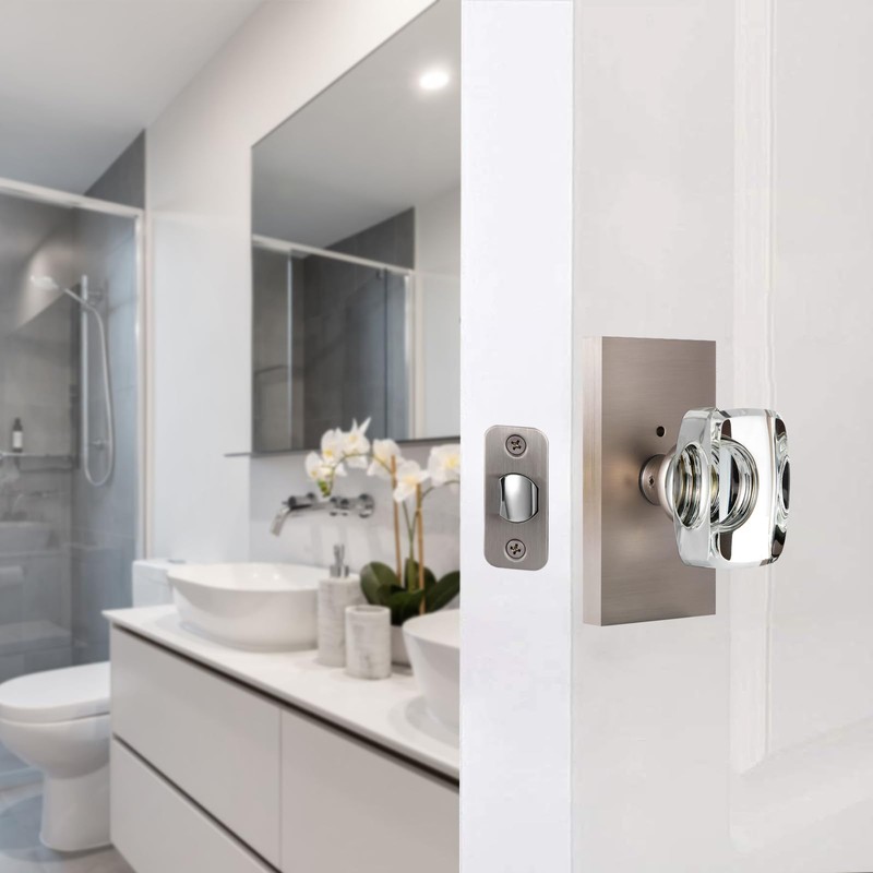 HIEMEY Glass Door Knobs Interior with Lock, Crystal Modern Privacy