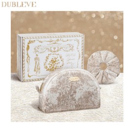 DUBLEVE Toile De Jouy Mini Pouch + Hair Scrunchie Set 3items, Color:Mocha