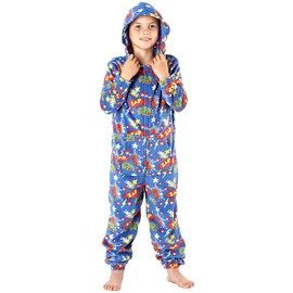 Boys Comic Book Hooded Micro Fleece Onesie.9/10y-Blue