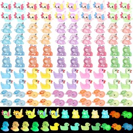 100PCS Luminous Mini Resin Ducks Tiny Animals Glow in The Dark Duck Turtles Unicorn Frog Axolotl 5 Combination Sets for Garden Micro Landscape Aquarium Potted Dollhouse