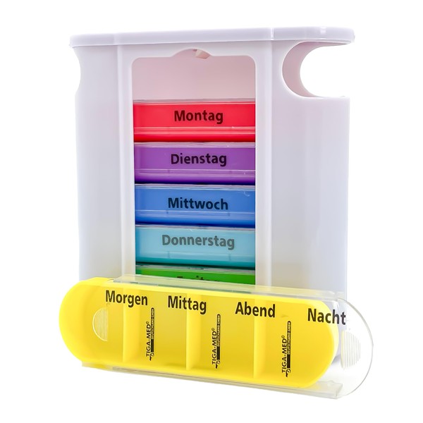 TIGA-MED Colourful Pill Box for 7 Days - Pill Box - Medication Dispenser - Medi Box - Weekly Dispenser