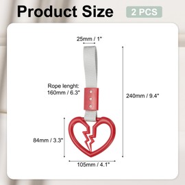 PATIKIL 2Pcs Broken Heart Shaped Car Handle Straps, Car Hanging Accessories Bumper Warning Ring Drift Charm for Auto Bus Decor Interior Exterior Decoration, Red