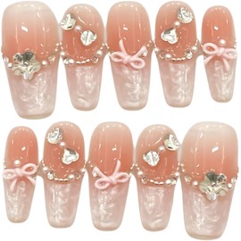 SakuraLovely8 Nail Tips Handmade 3D Design Fake Nail Short Oval Stylish Cute (Lumière Féérique), S
