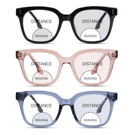 ZESAKER Bifocal Reading Glasses for Women Men Oversized Progressive Blue Light Blocking Clear Top Computer Readers (Black+ Blue+ Light Brown, 3.0)