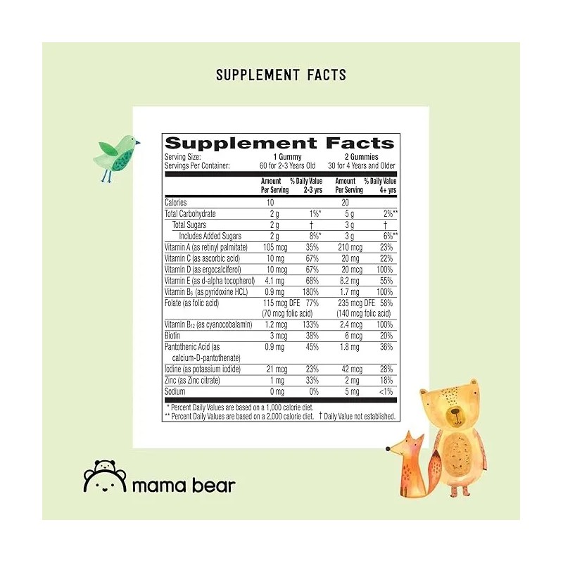 Mama Bear Multivitamínico Niños Crecimiento Saludable 60 Gum Sin Sabor
