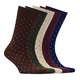 VRD Bamboo Rayon Mens Dress Socks for Men, 5 Pack Mix Dark Brown/Beige/Green Khaki/Blue/Maroon Dotted Design, Crew Length Mid-Calf Socks, Mens Shoe Size 8-13