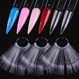 150 Pcs Nail Swatch Sticks with Ring, Clear Pointed Shaped Nail Art Polish Display Tips, Stiletto False Nail Sample Sticks, Nail Practice Color Display Board Manicure Home DIY Salon Supplies