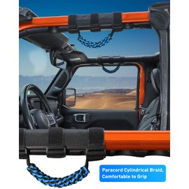 Savadicar 4 asas de agarre de barra enrollable, mango de agarre de tela circular compatible con Jeep Wrangler CJ YJ TJ JK JKU JL JLU y Gladiator JT, accesorios interiores, azul, 4 unidades