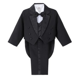 Dressy Daisy Toddler Boy Classic Fit Tuxedo Black Suit 5 Pieces Set Formal Wear Wedding Outfit Size 5T, with Vest