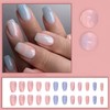 24Pcs Medium Coffin Press on Nails Light Blue False Nails