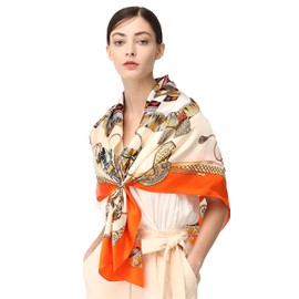 Grace Scarves 100% Silk Scarf, Extra-Large, Royal Drums, Orange