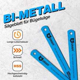 GRAFF Molybdenum HSS Saw Blade for Hacksaw, Metal Saw Blade 300 mm, 24 tpi Teeth per Inch, Bi-Metal Hand Saw Blade, Pack of 3