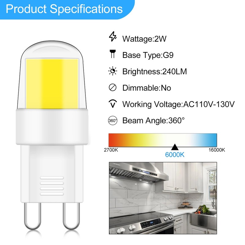 G9 LED Light Bulbs 20W 25W Halogen Equivalent 2W 2