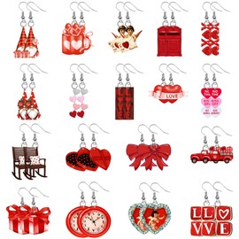 18 Pairs Valentine's Day Acrylic Earrings for Women Glitter Xoxo Love Heart Dangle Earrings Valentines Gifts for Wedding Decoration Valentine's Jewelry