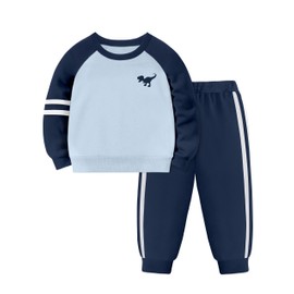 Toddler Boys Clothes 4t 5t Boys Clothes Color Block Dinosaur Print Sweatshirt Striped Jogger Pants Blue Toddler Boys Outfits Sweatsuit